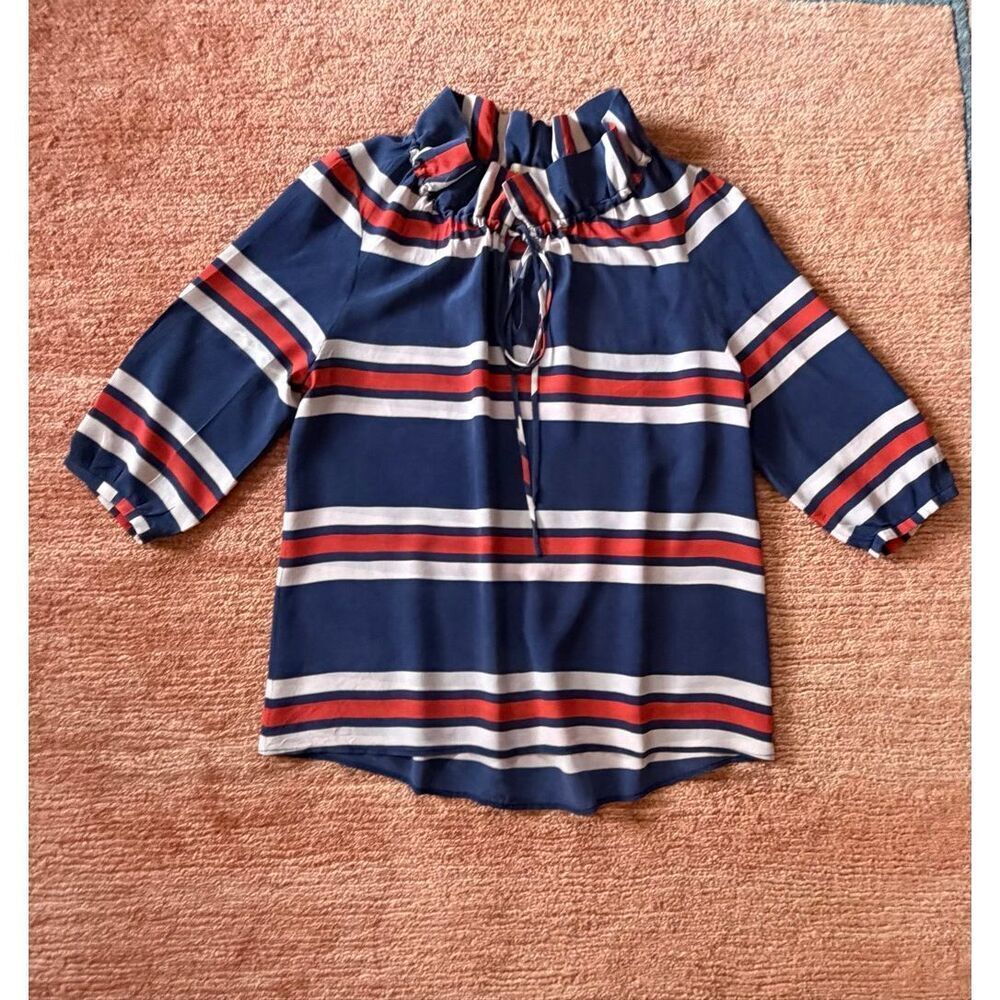 Annie Griffin 100% Silk Striped Blouse Size L